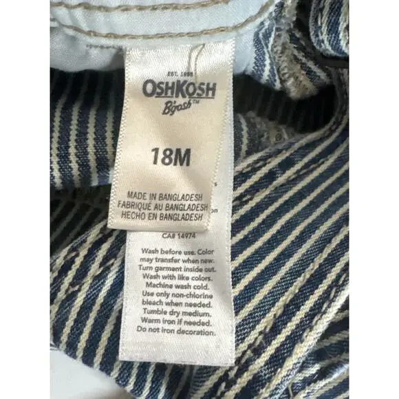 OshKosh B Gosh Conductor Stripe Overalls Toddler 18 Months Denim Jean Cotton - Picture 5 of 7